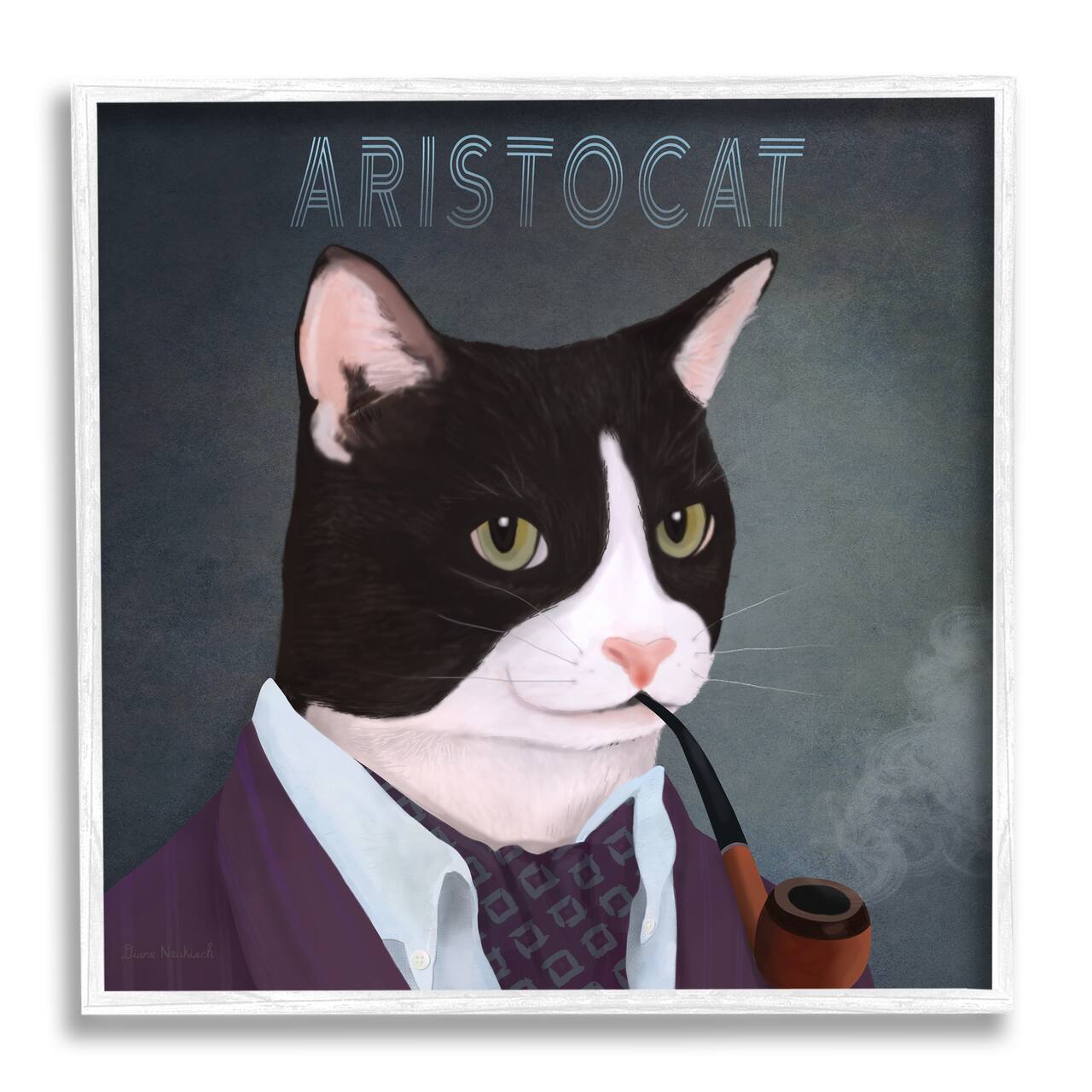Stupell Industries Aristocat Witty Smiling Cat Portrait Smoking Pipe Framed Giclee Art